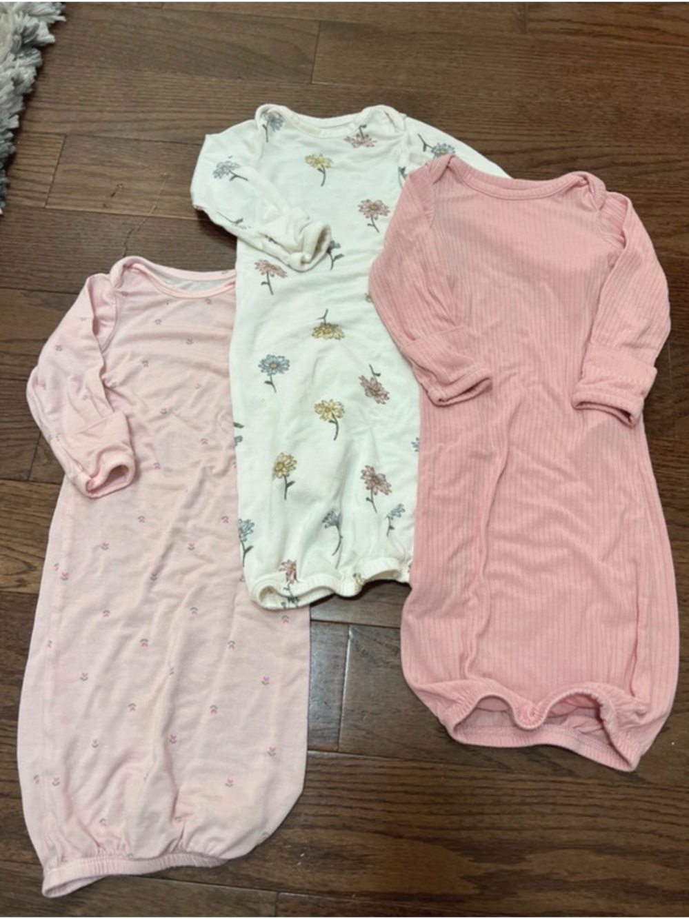 3-Pack Pink & Cream Floral Baby Sleep Gowns